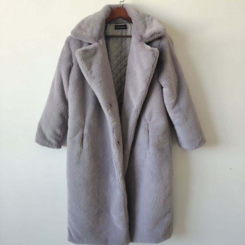 Winter Fashion Solid Fur Long Coat Women Cotton Pad Warm Fur Coat 7