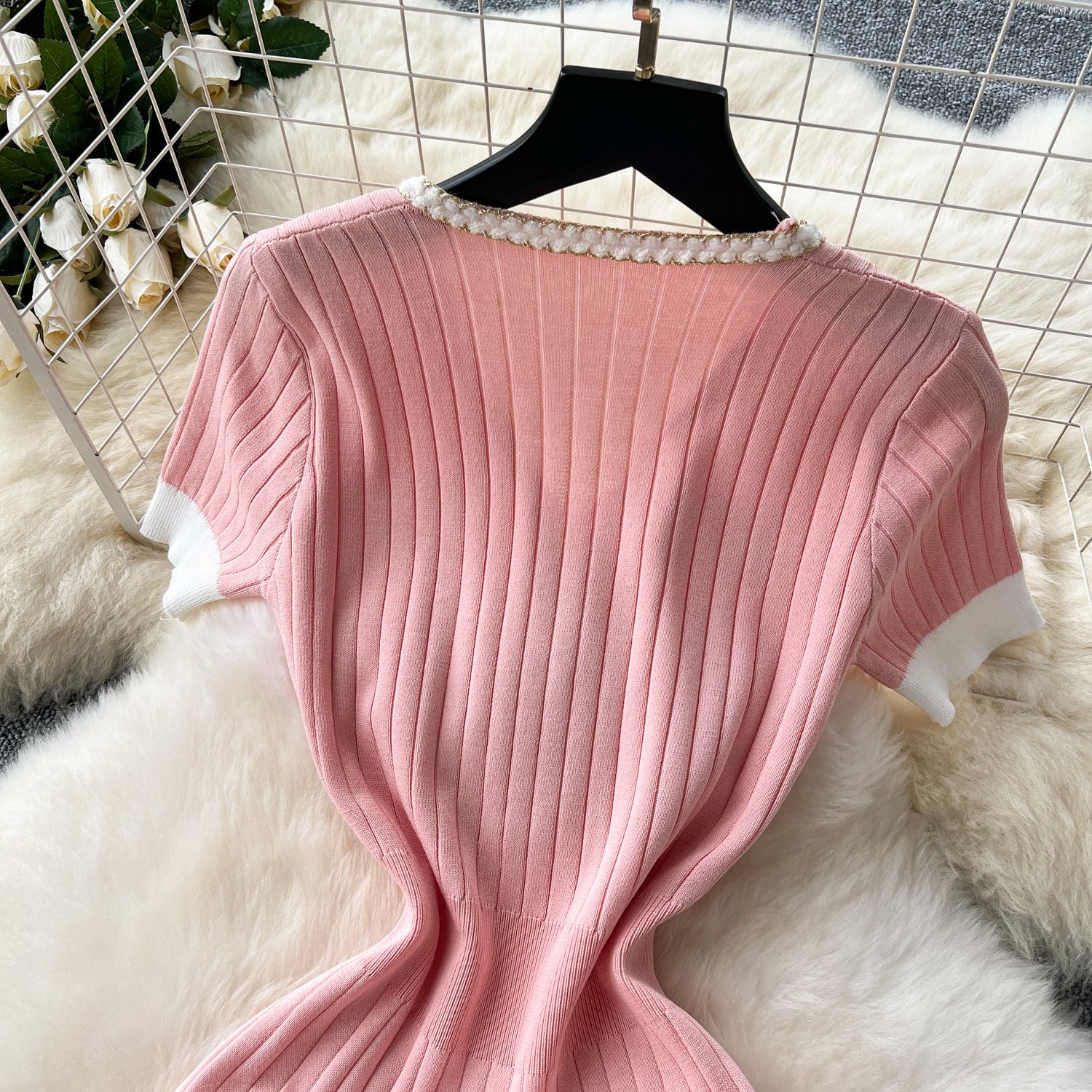 Summer Women's V-Neck Slim Waist Slim Fit Short Sleeve Knit Bodycon Mermaid Mini Dress 11