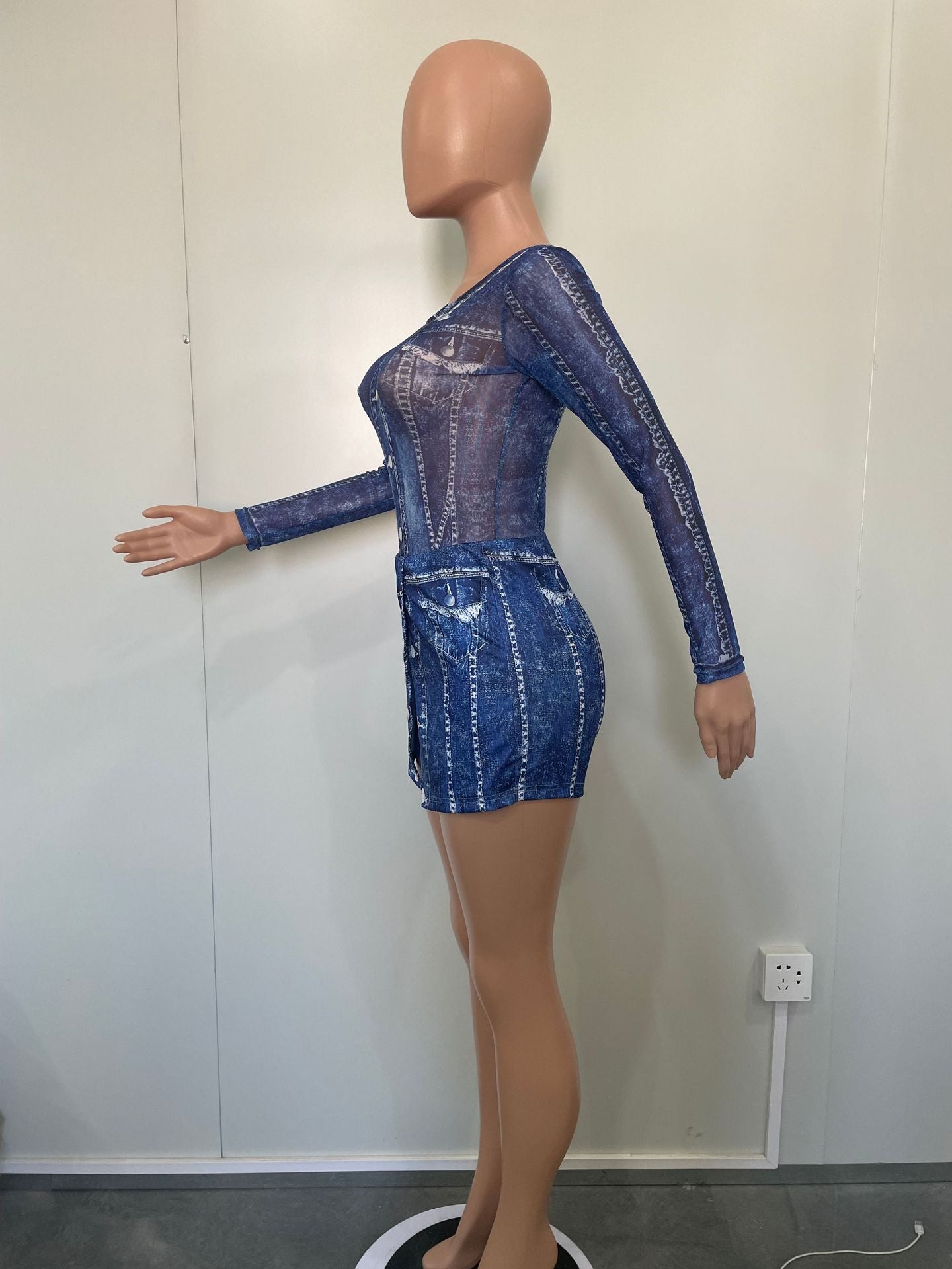 Women Mesh Bodysuit and Print Skirt two-piece set 15