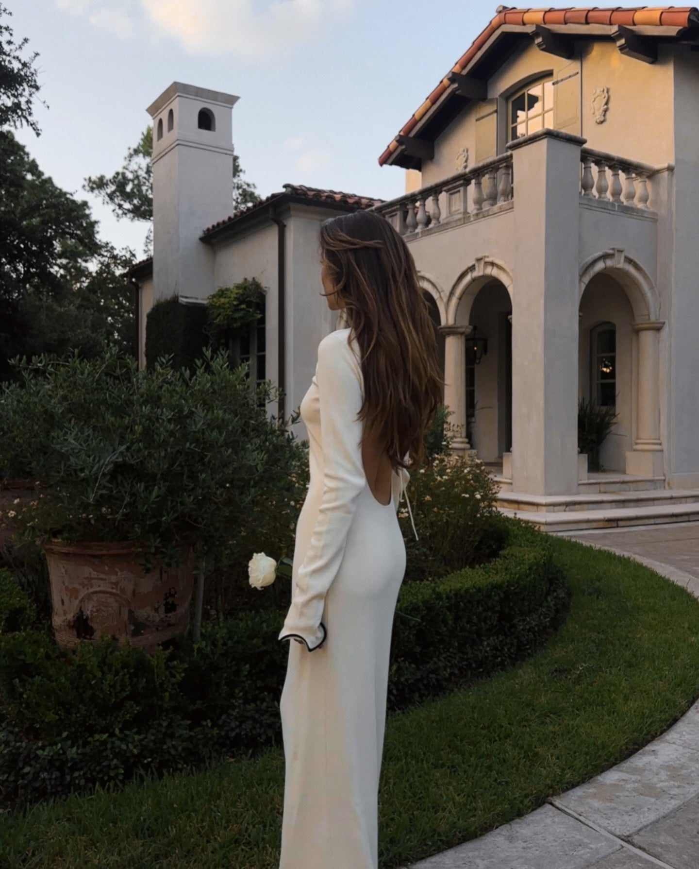 Sexy Low Back Bell Bottom Sleeve Ruffle Knitting Long Dress For Women