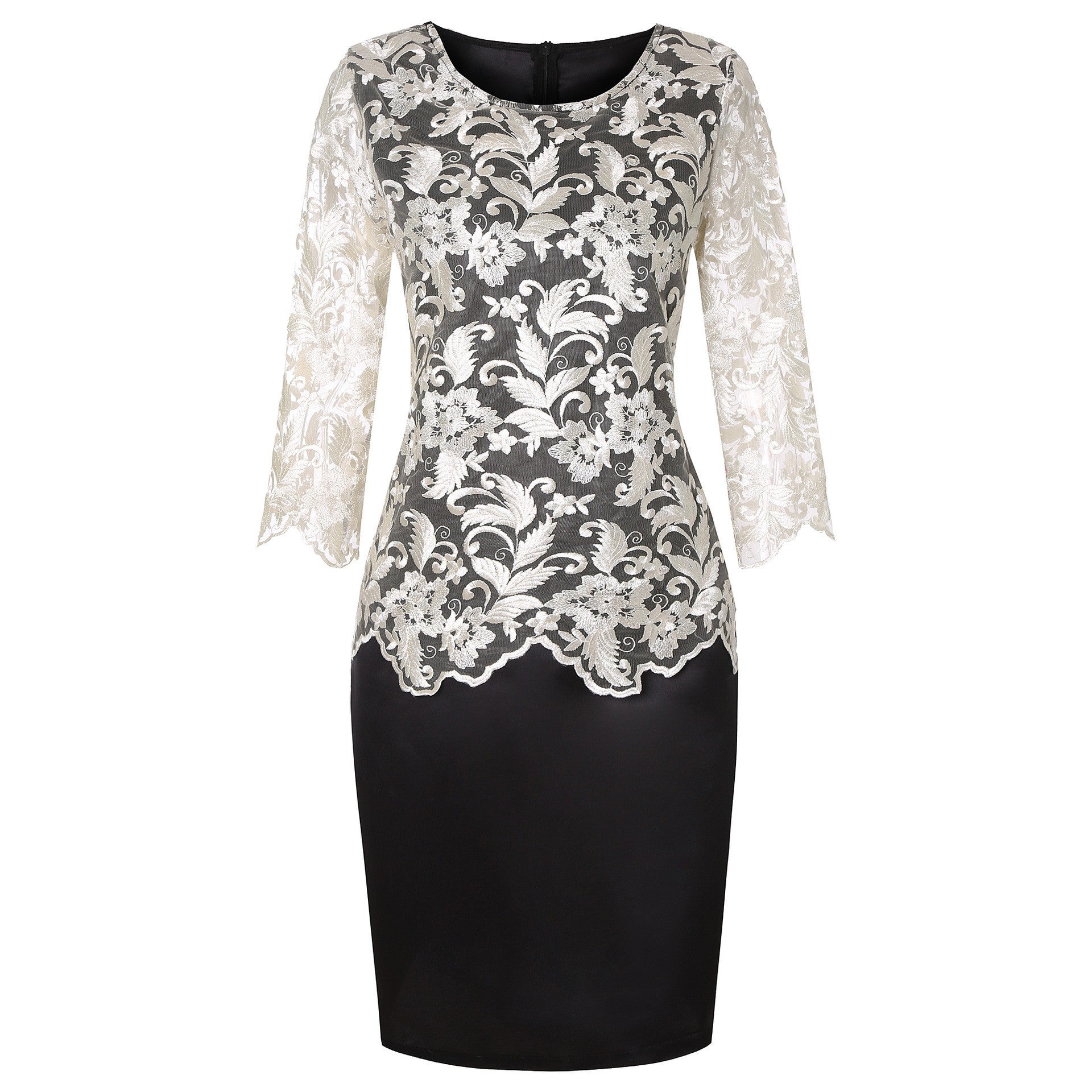 Plus Size Women's Chic Lace Patchwork Elegant Bodycon Dress 3