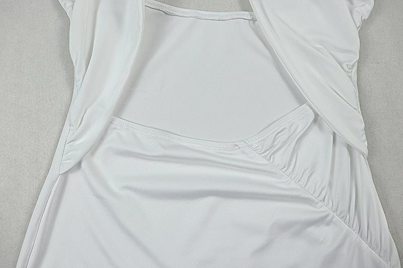 Women's Hollow-Out Fashion Slit Pleated Low Back Cross Halter Neck Solid Long Dress 14