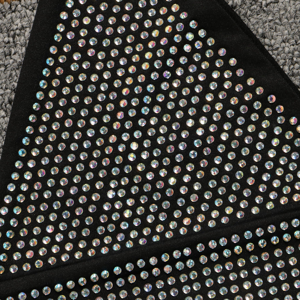 Sexy diamond-encrusted deep V-wrapped chest strap two-piece skirt set 30