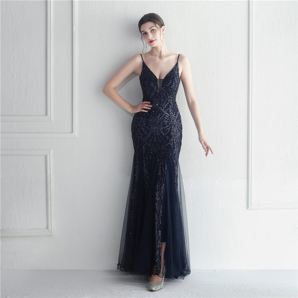 Mesh beaded sequin dress event exhibition long evening dress 5