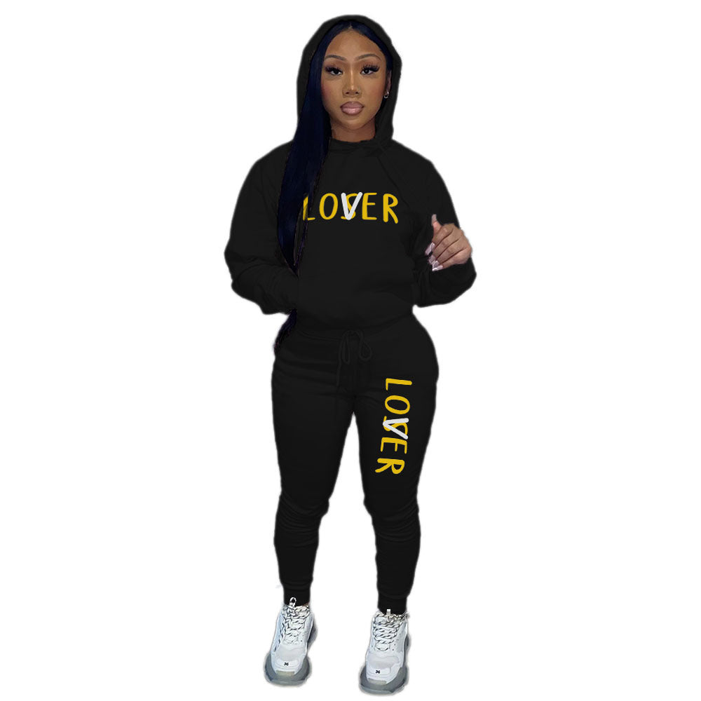 Women'S Sexy Fall Print Round Neck Loose Hoodies Two Piece Pants Set Tracksuit 3