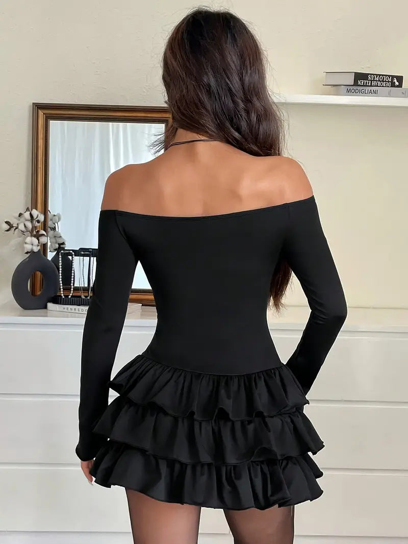 Women Spring/Autumn Round-Neck Pleated Sexy Elegant Bodycon Dress 3