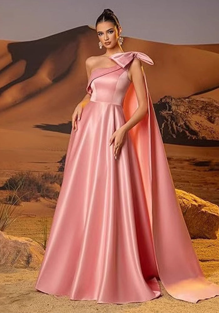 Women One-Shoulder Satin Formal Evening Dress（Processing time need 3-6 days）