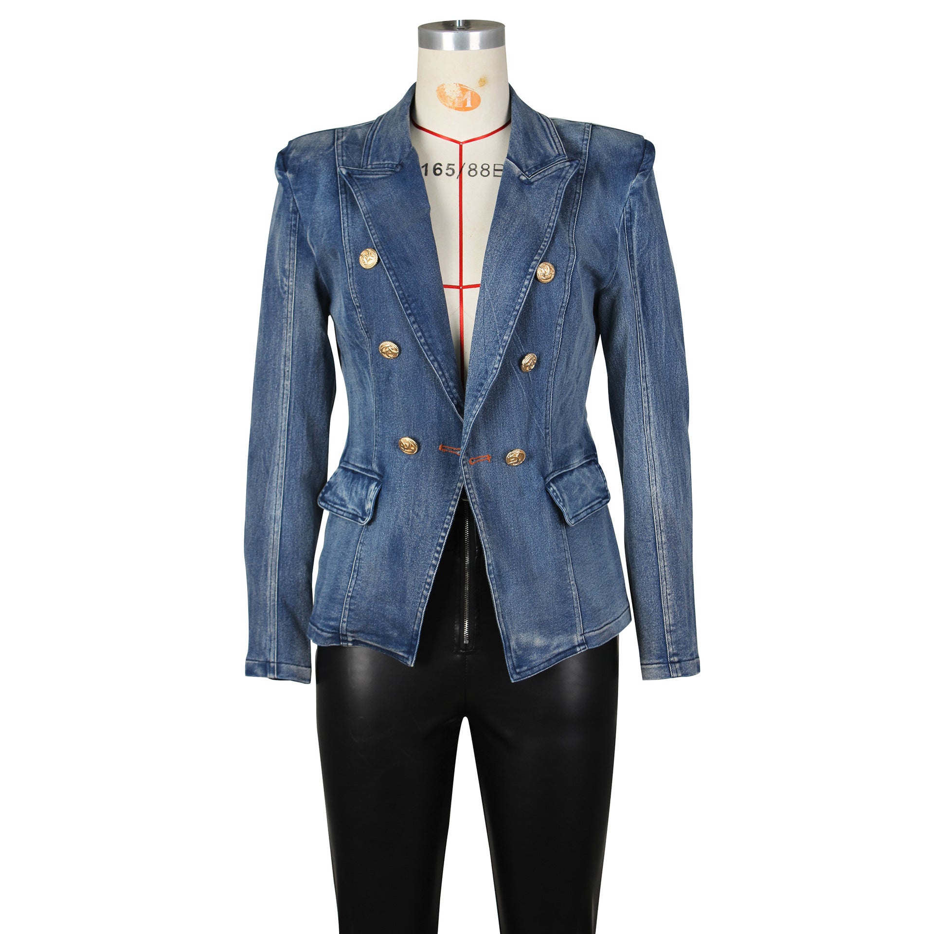 Women Button Denim Blazer Jacket 11