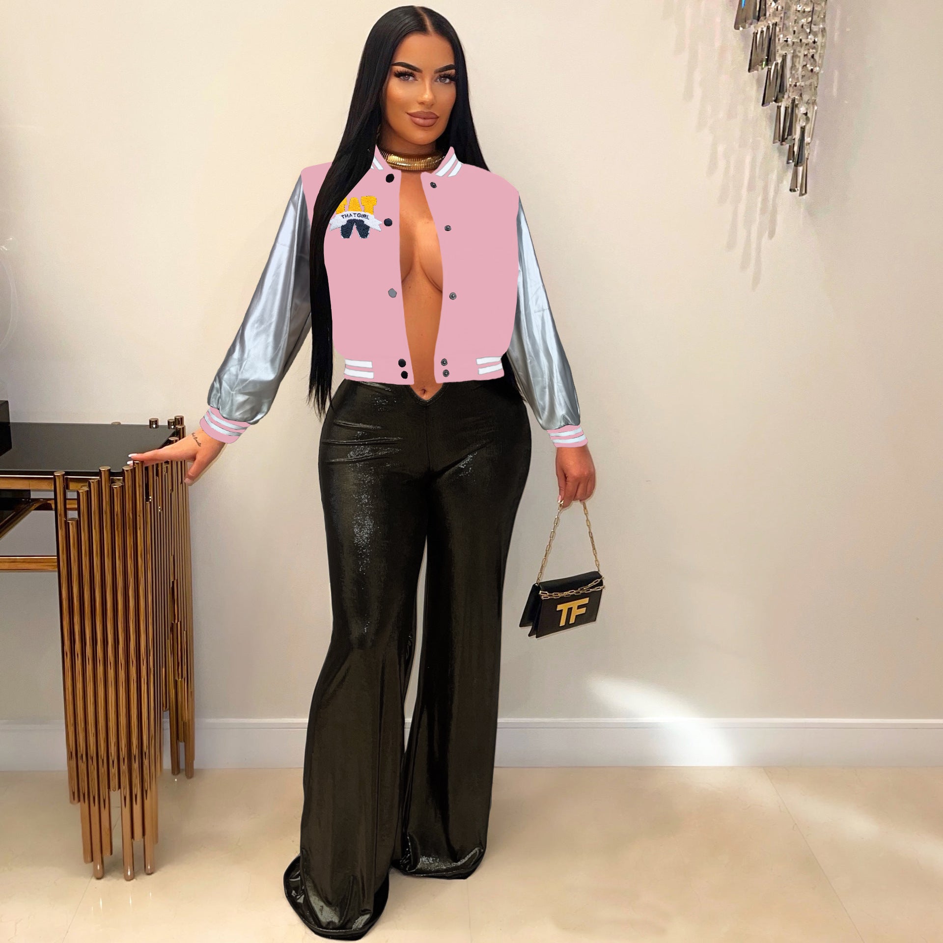 Women Embroidered Patchwork Baseball Jacket 12