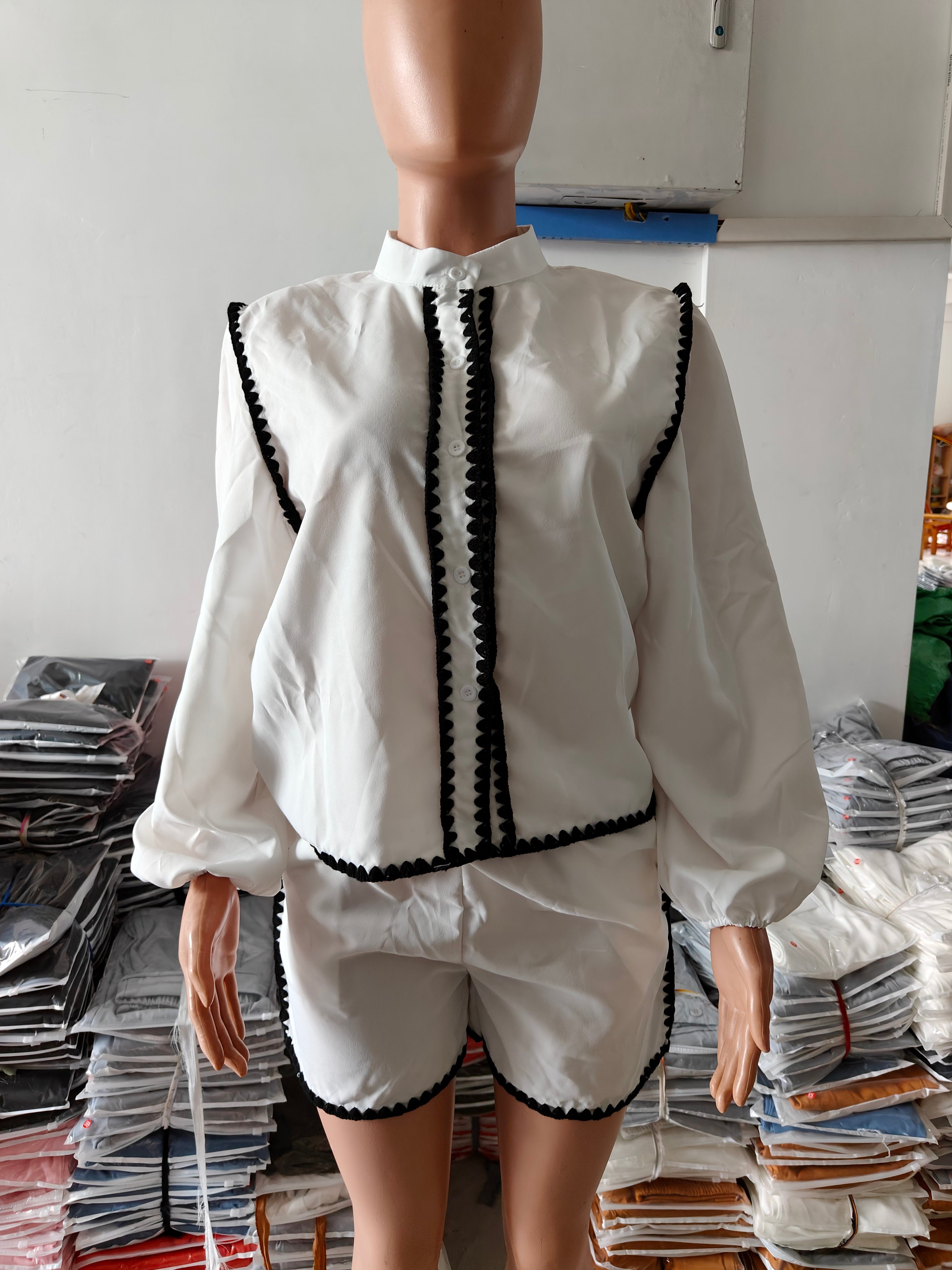 Women Round Neck Long Sleeve Top And Shorts Two-piece Set 4