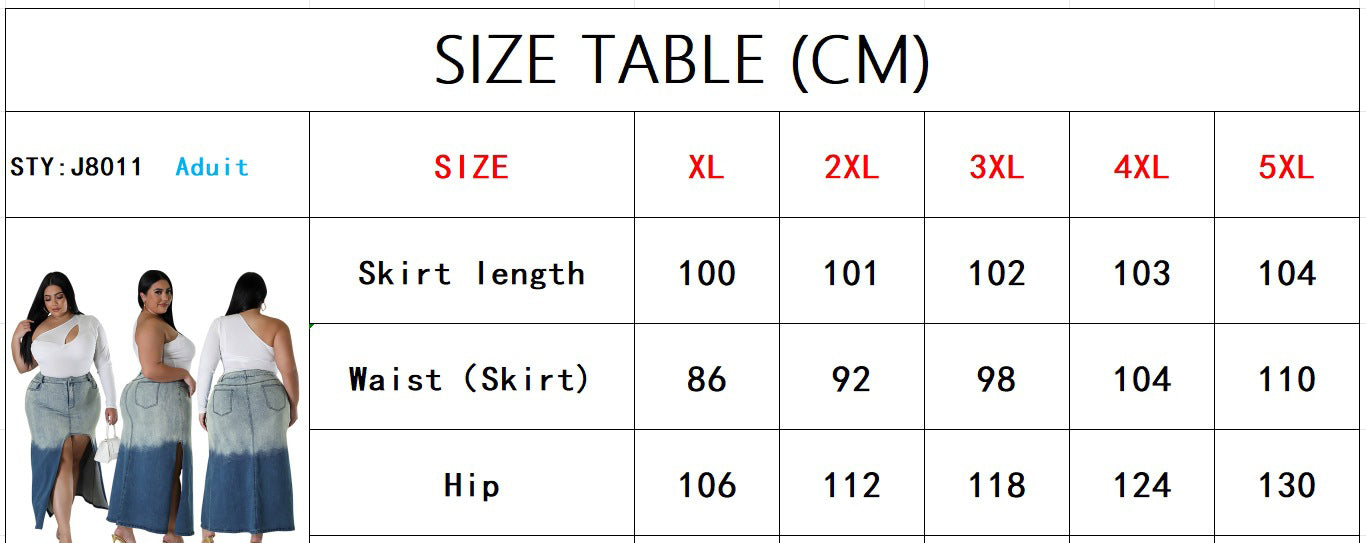 Plus Size Women Gradient Slit Denim Skirt 10