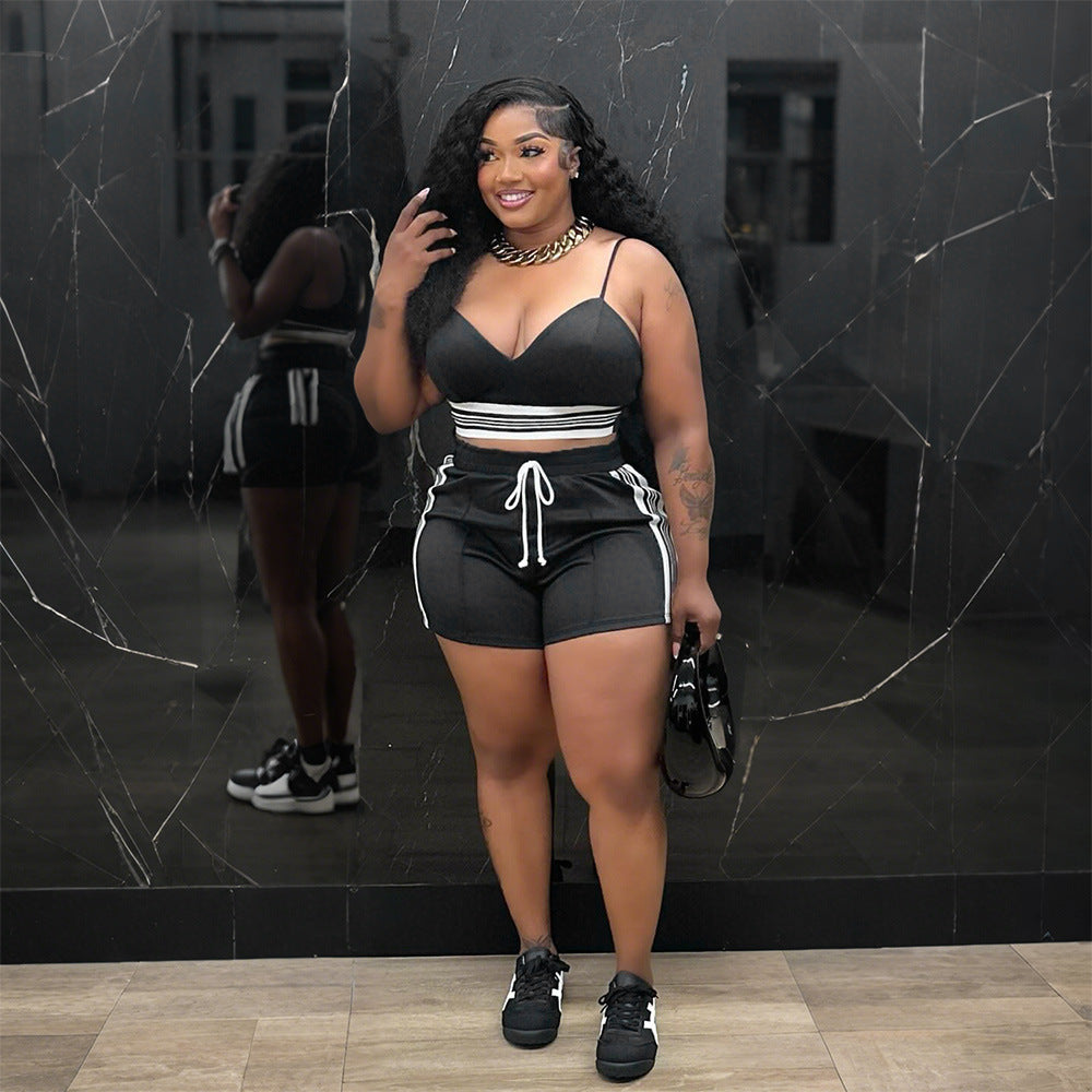 Women Sports Casual Sexy Suspender Top and Shorts Two-Piece Set 4