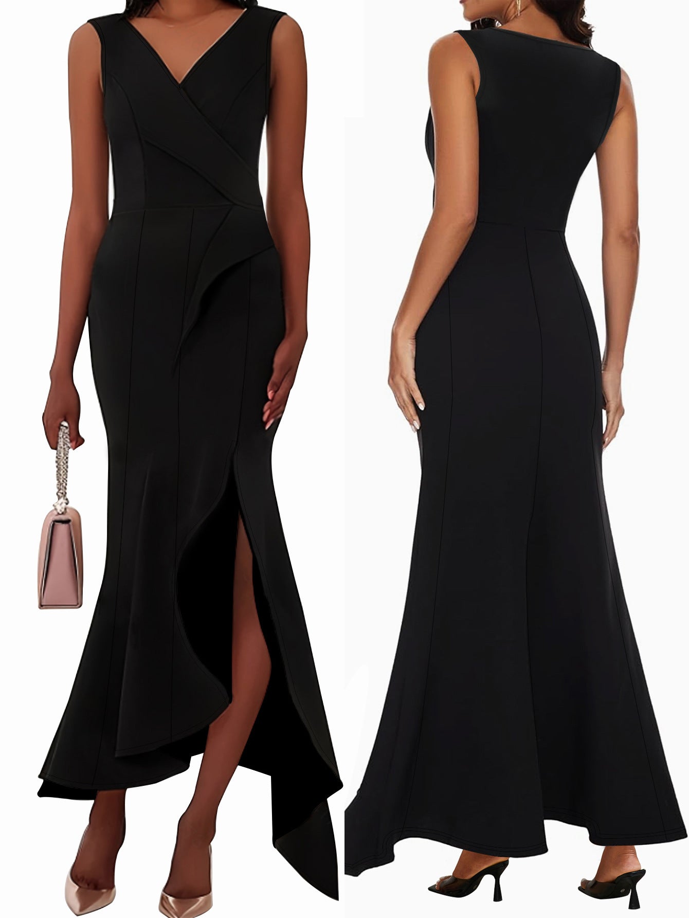 Plus Size Women Elegant V-neck Ruffle Irregular Maxi Dress