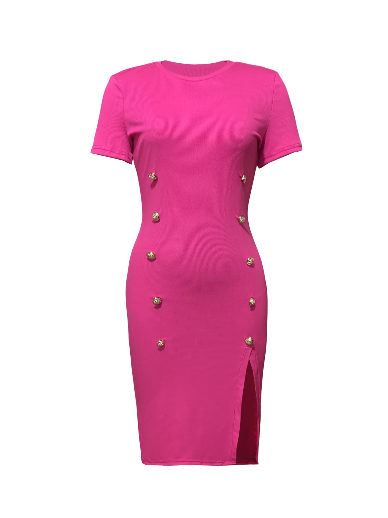 Women solid decorative buckle slit dress 13
