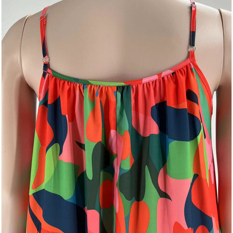 Plus Size Women Summer Sexy Off Shoulder Pleated Print Strap Dress 21