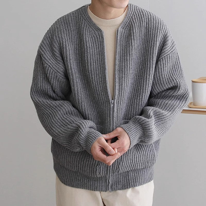 Men's Casual Solid Round Neck Knitting Cardigan Jacket 8