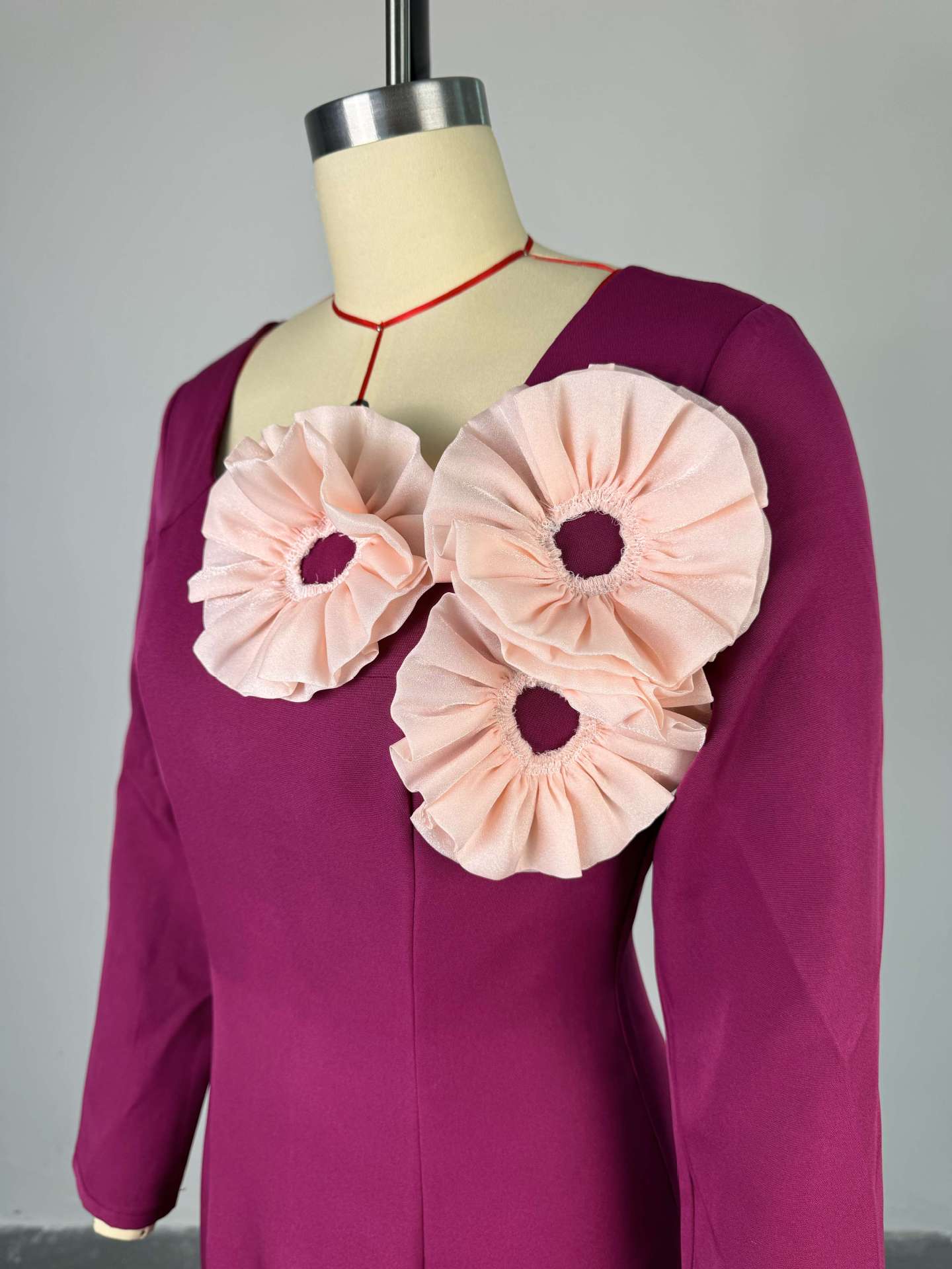 Women's Spring Chic Elegant Square Neck Flower High Waist Slim Fit long Dress 4