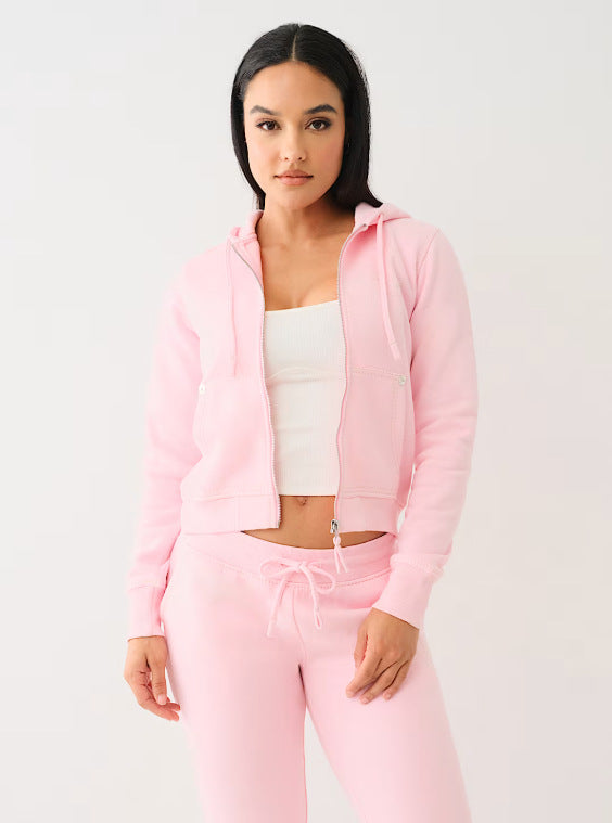 Women American Zippered Letter Print Hoodies and Pant Two-Piece Set 8