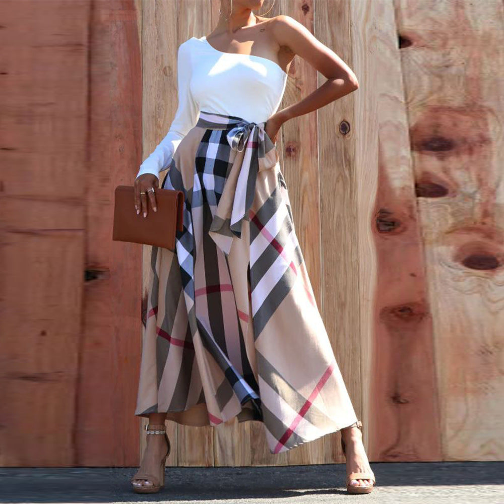 Women one shoulder printed slit dress