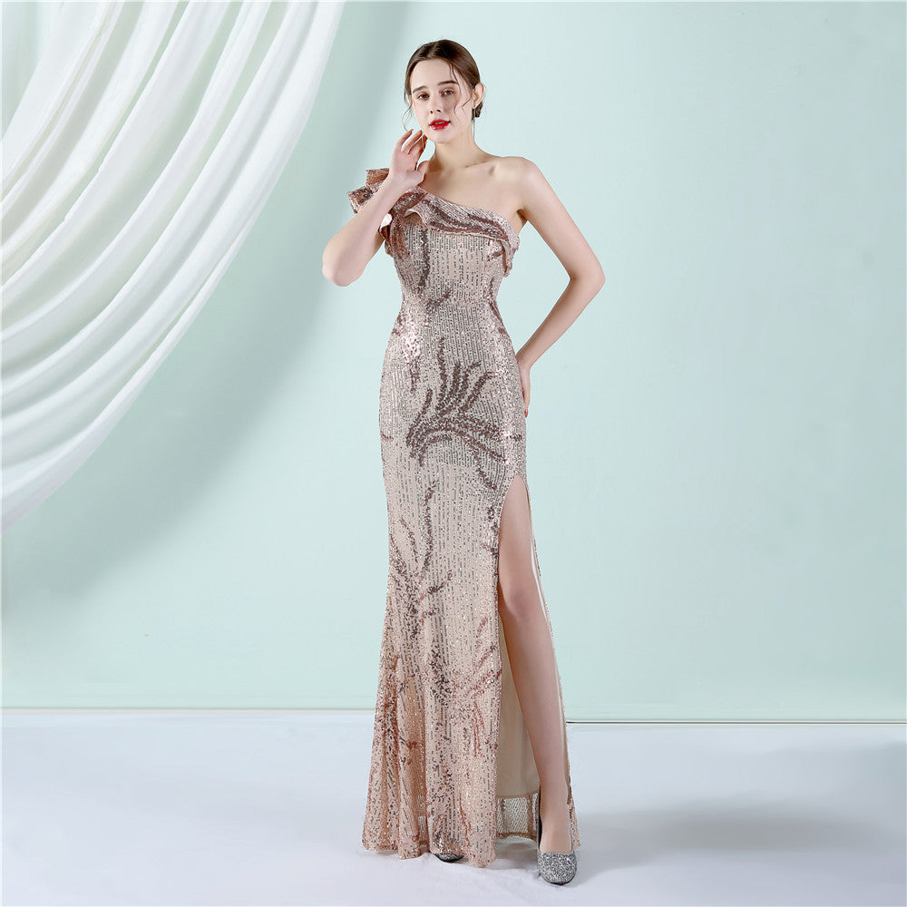 Women Summer Romantic Slash Neck Sleeveless Sequined Wedding Dress 7