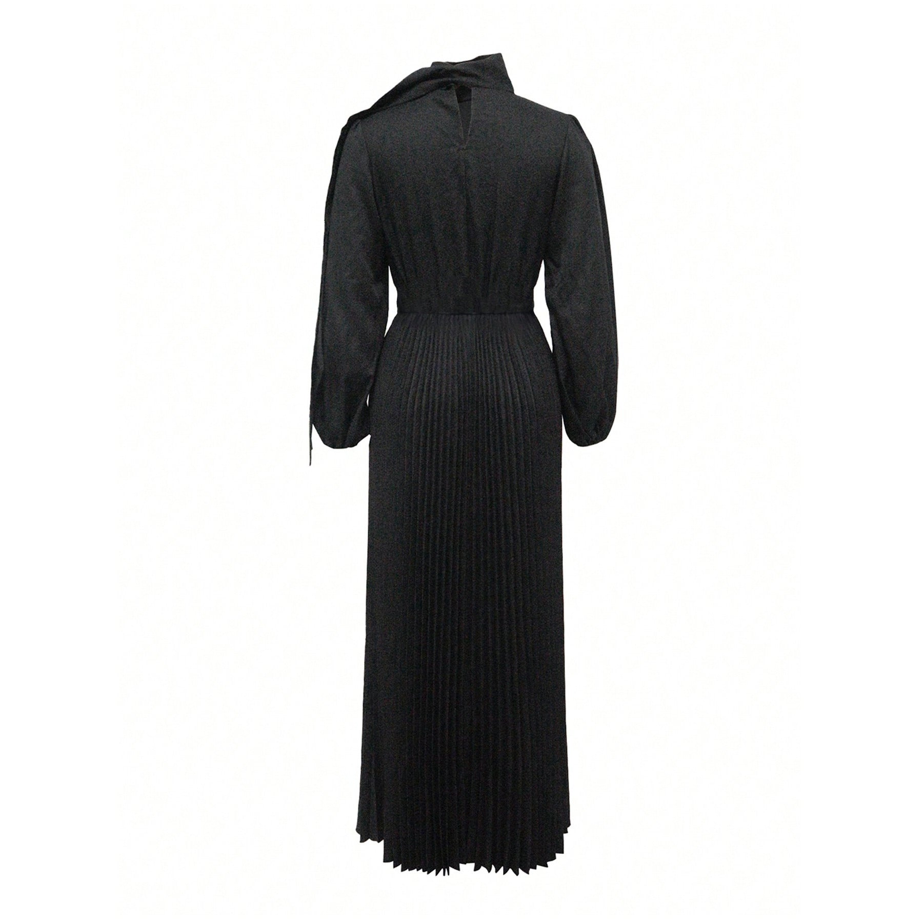 Women Long Sleeve Pleated Black Dress 4