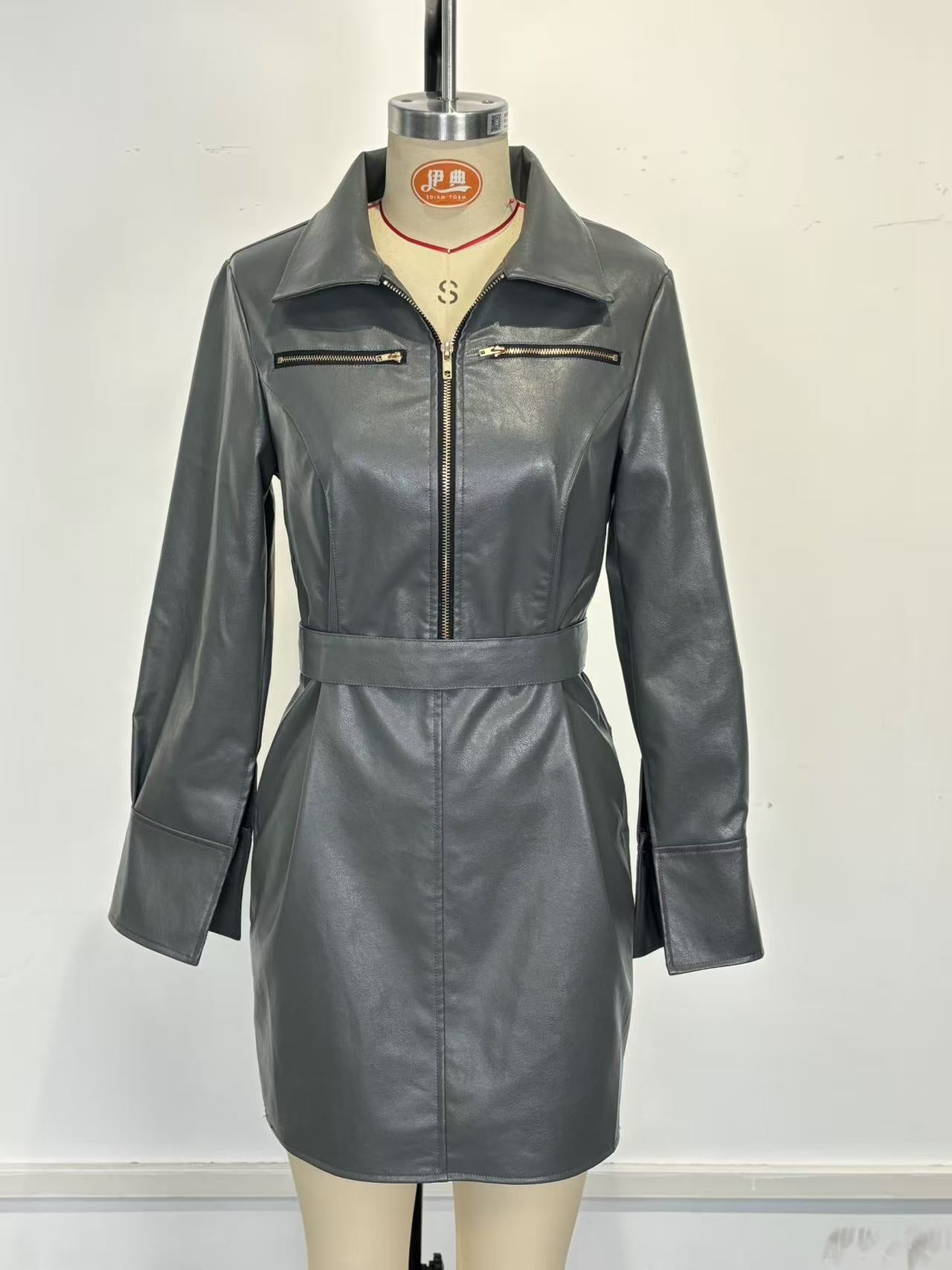 Women Pu-Leather Blazer Dress 7
