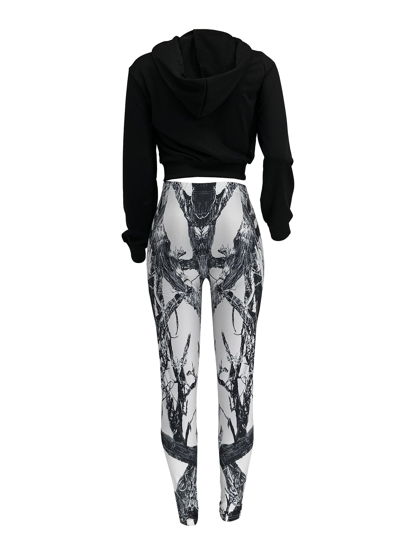 Women Casual Zipper Long Sleeve Top and Print Pants Two-Piece Set 20