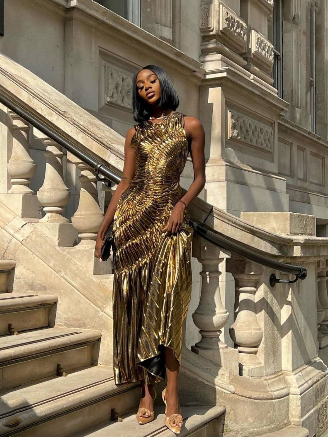 Sleeveless Sexy Shiny Color Pleated Long Evening Dress 6