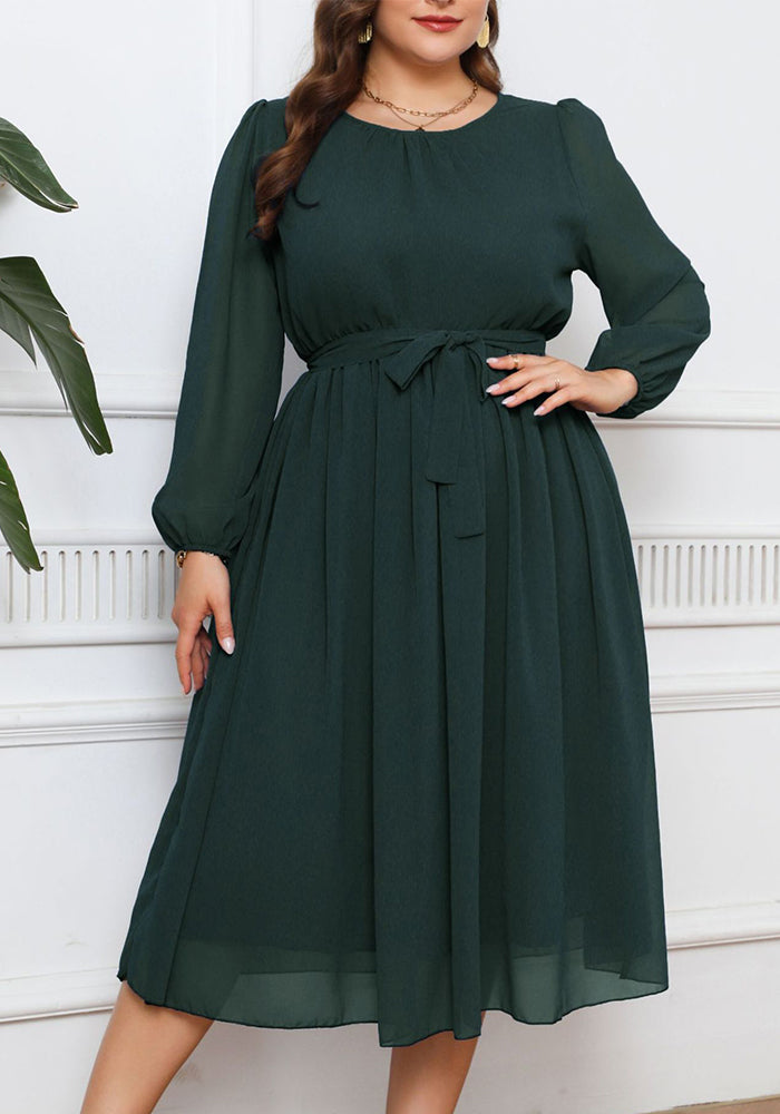 Long Sleeve Plus Size Women's Solid Chiffon Dress