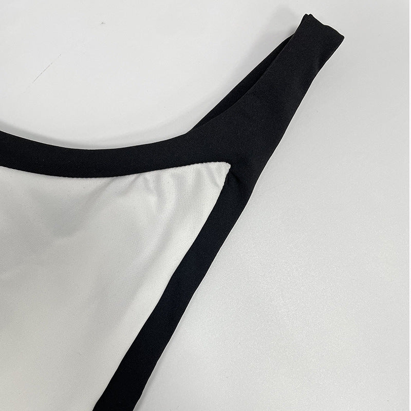 Women's Contrast-Color Low-Back Chic Slim Straps Bodycon Dress 12