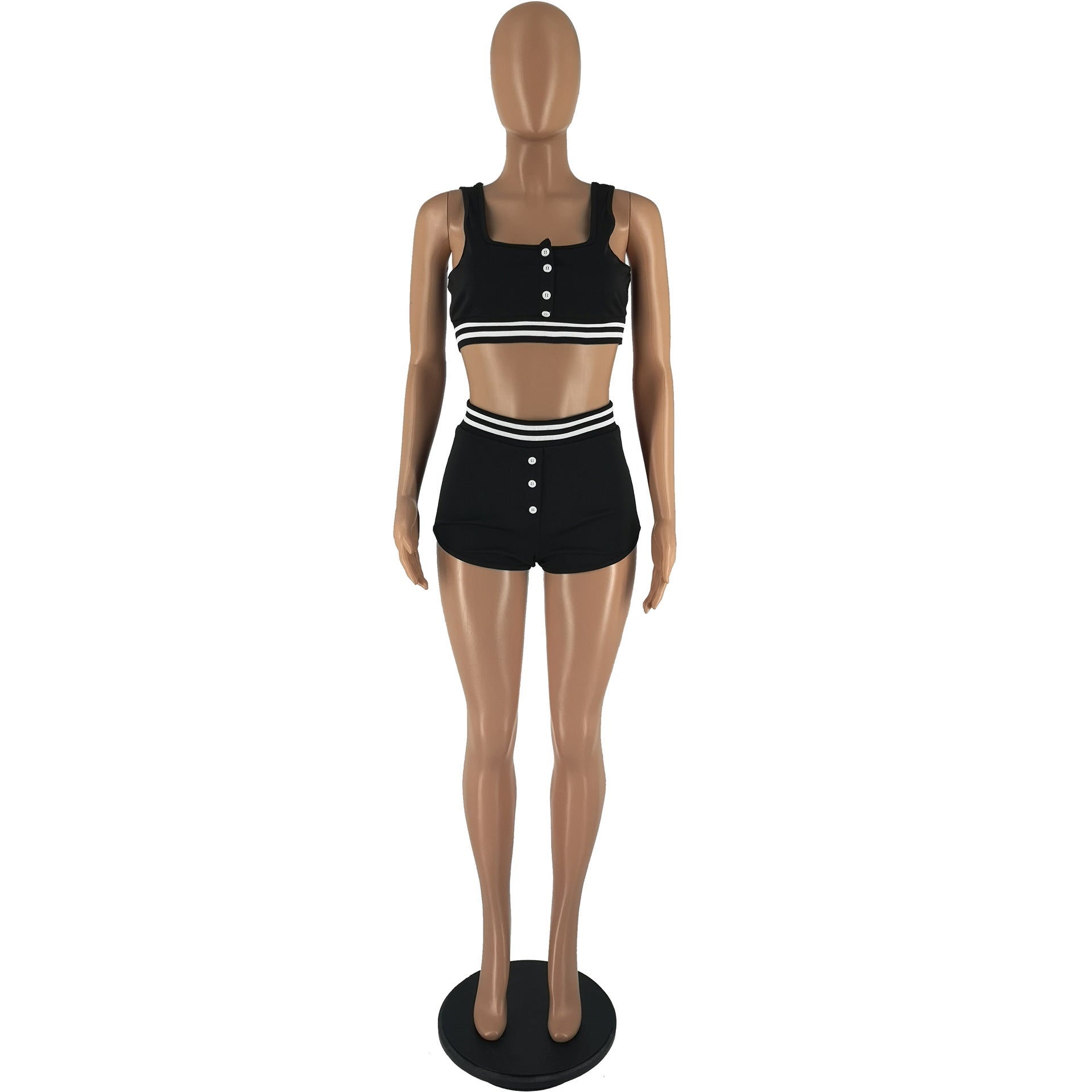 Ladies Solid Color Tank Top Shorts Sports Two Piece Set 17