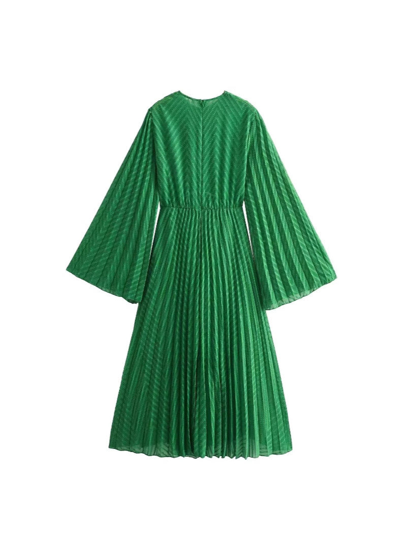 Women Spring Long Sleeve Pleated Maxi Dress 4