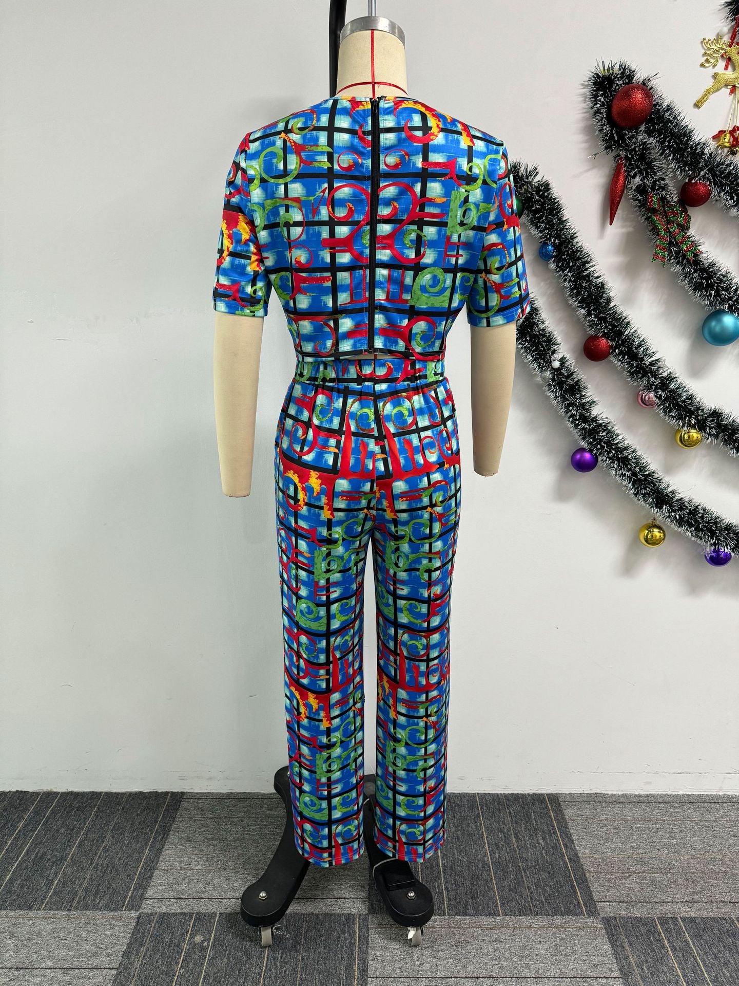 Women Sexy Printed Wide-Leg Stretch Crop Top Two-piece Set 14