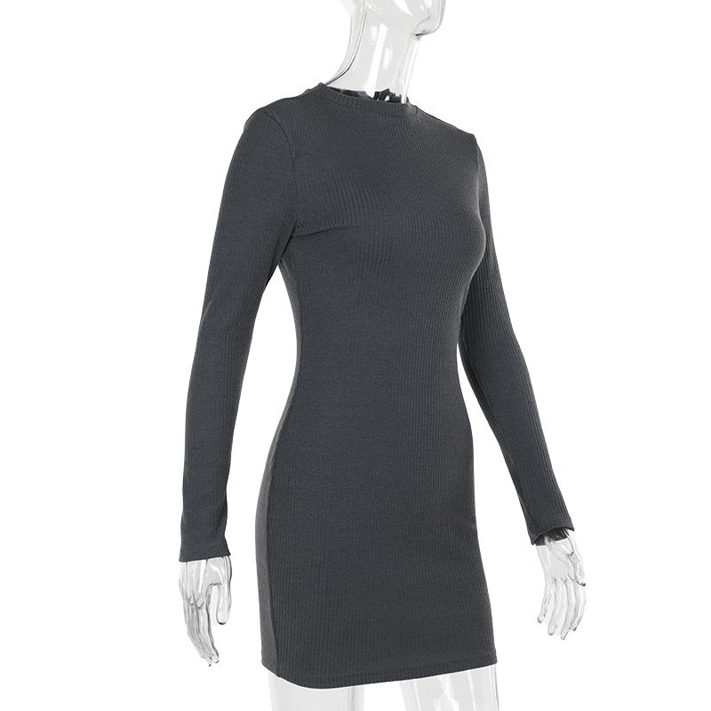 Women Elegant knitting long-sleeved Solid Bodycon dress 7