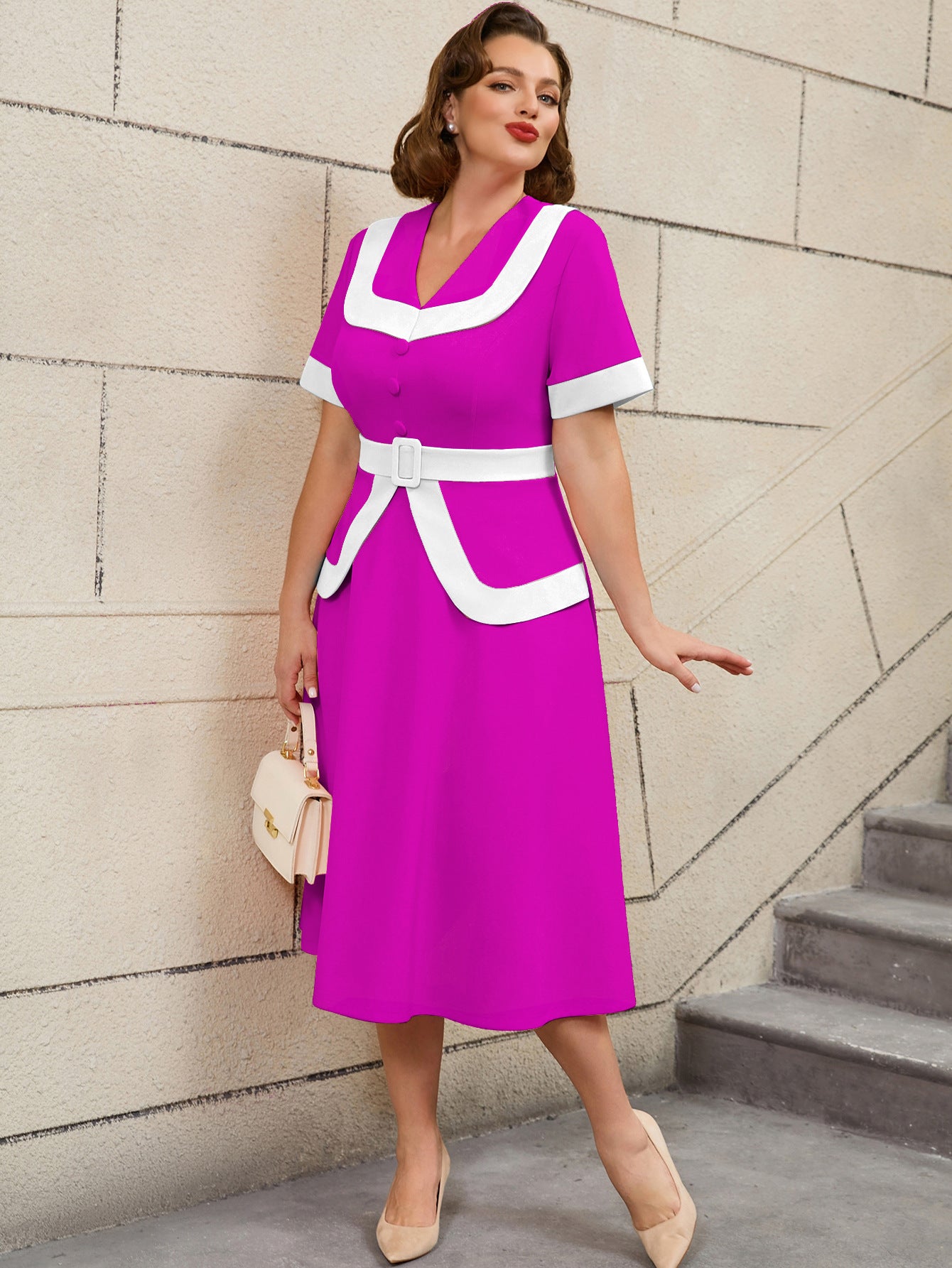 High-Waist Contrast Color A-Line Plus Size Formal Party Cocktail Dress 22