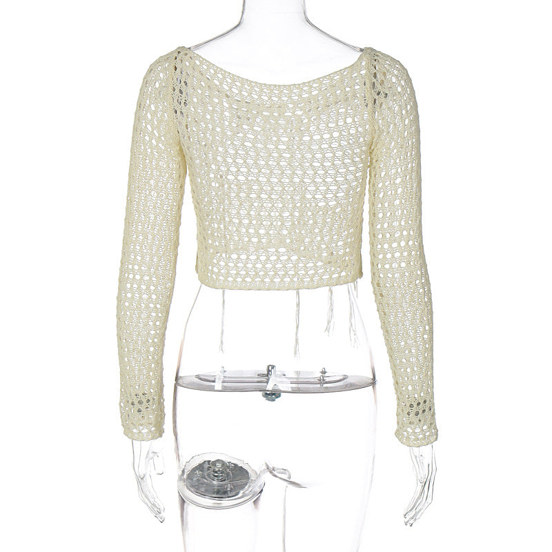 Women's Knitting Blouse Ripped Sexy Design Short Long Sleeve Top 15