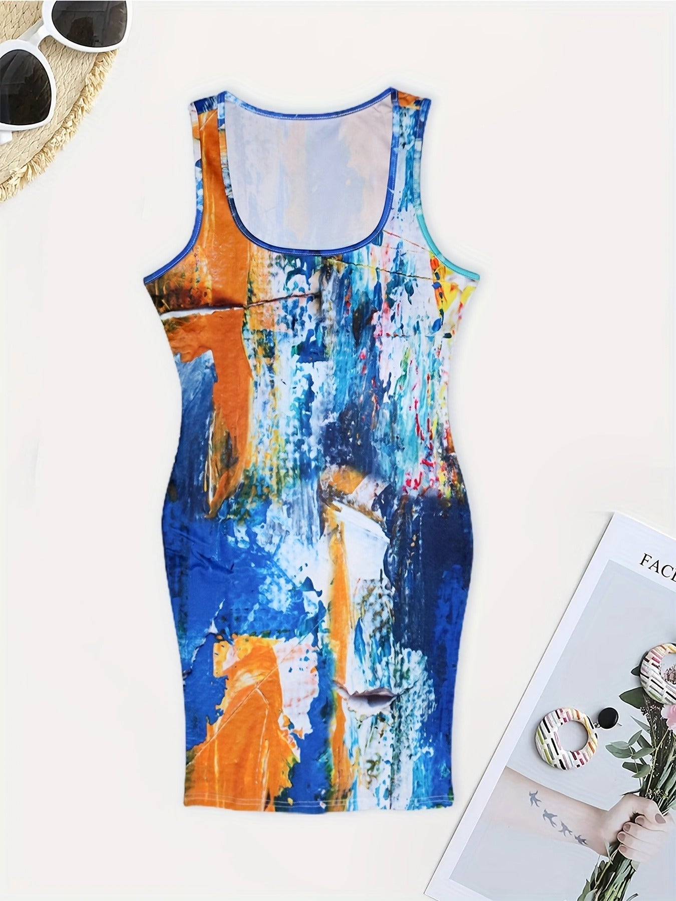 Plus Size Women Casual Printed Sleeveless Dress 11