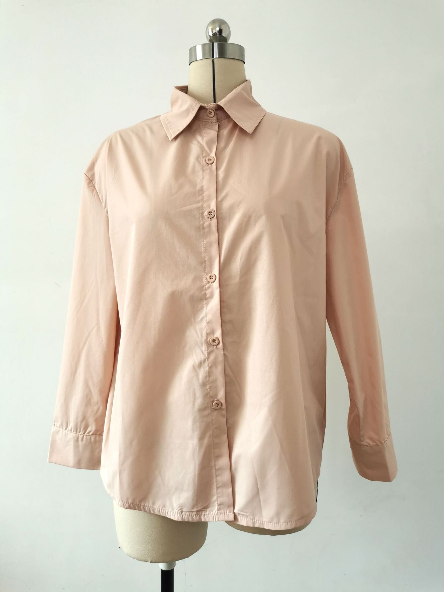 Women Solid Style Long Sleeve Back Slit Loose Shirt 19