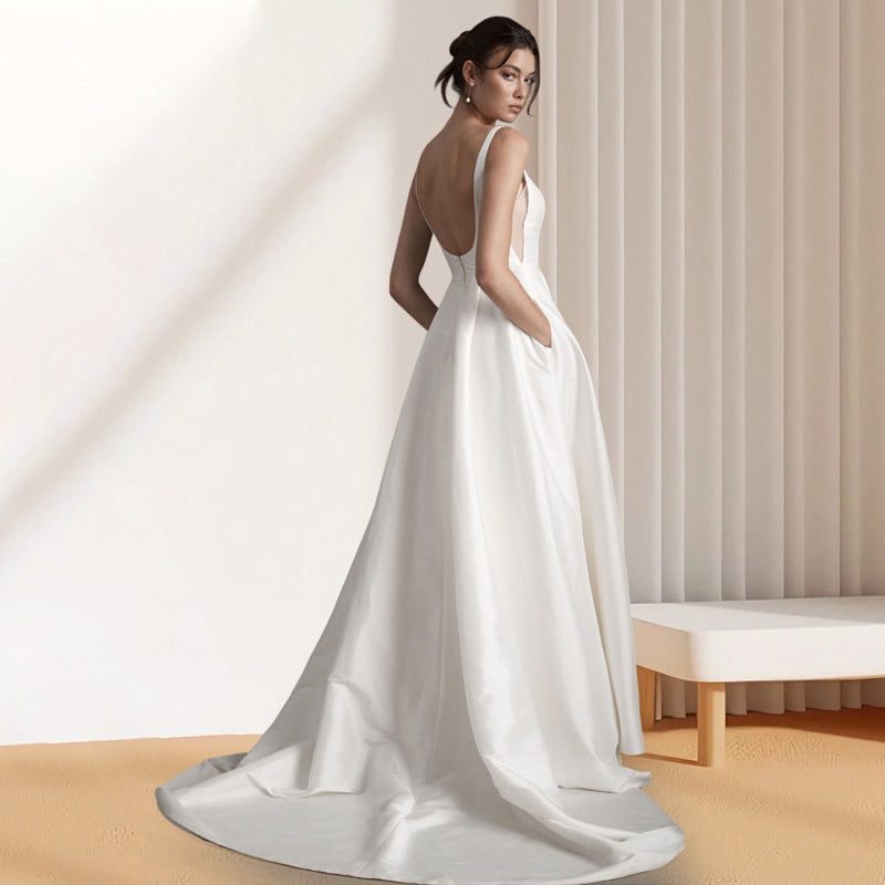 Women French White Satin Wedding Dress with Sexy Strapless Backless Dress（Processing time need 3-6 days） 5