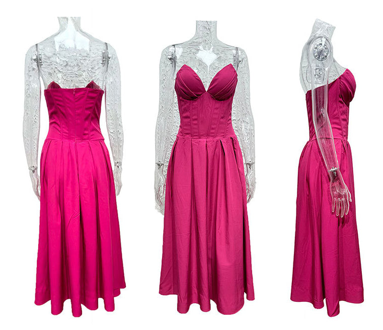 Women spring sexy sleeveless Maxi Solid Strapless dress 15