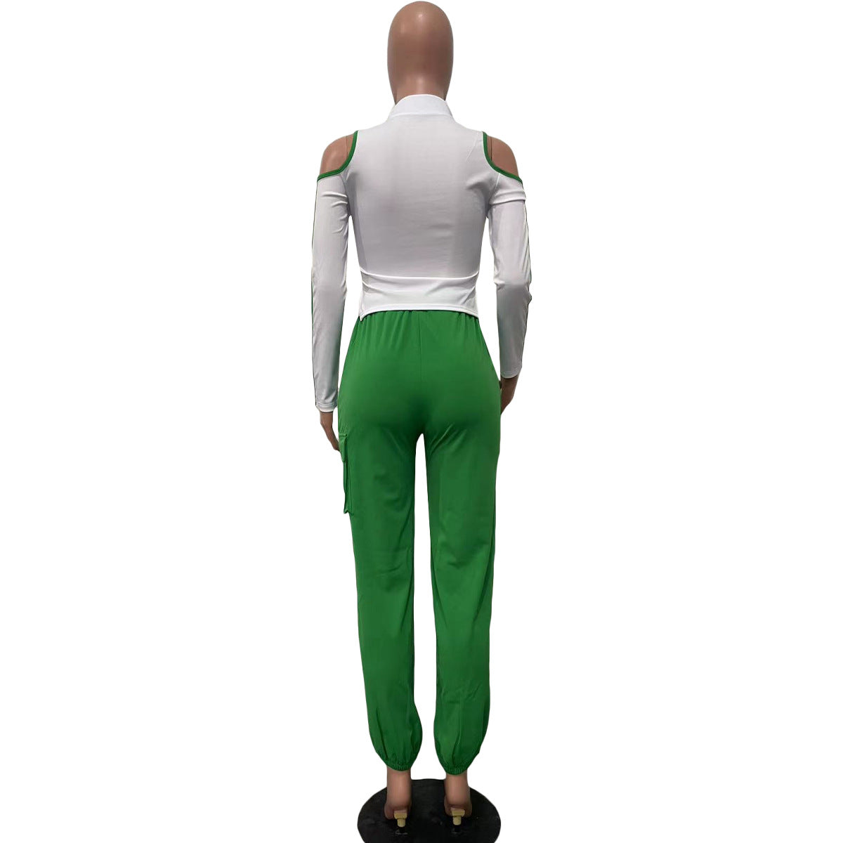 Fashionable Color Contrast Cutout Long Sleeve Two Piece Pants Set 11