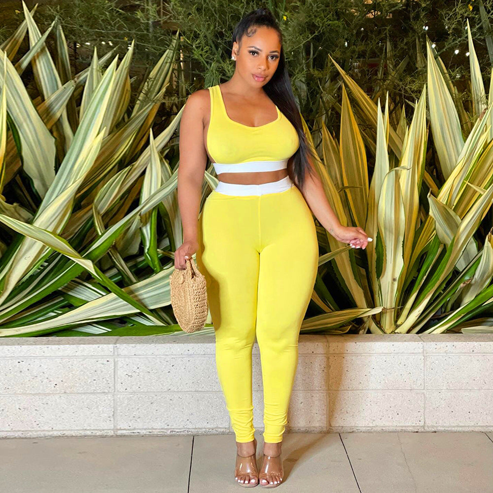 Women summer sexy vest and trousers Patchwork sports two-piece set