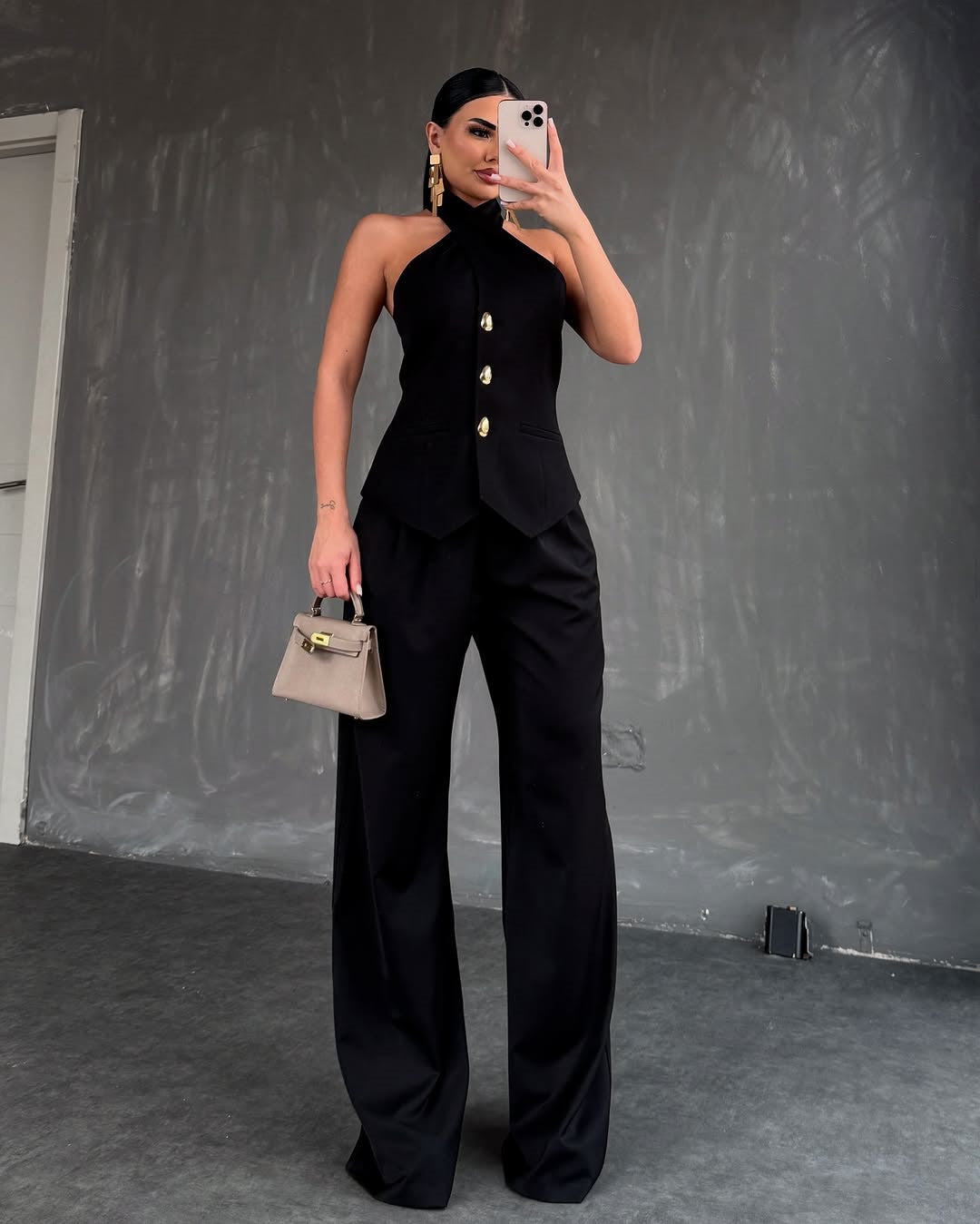 Women Summer Halter Neck Sleeveless Vest Top Trousers Casual Two Piece Set