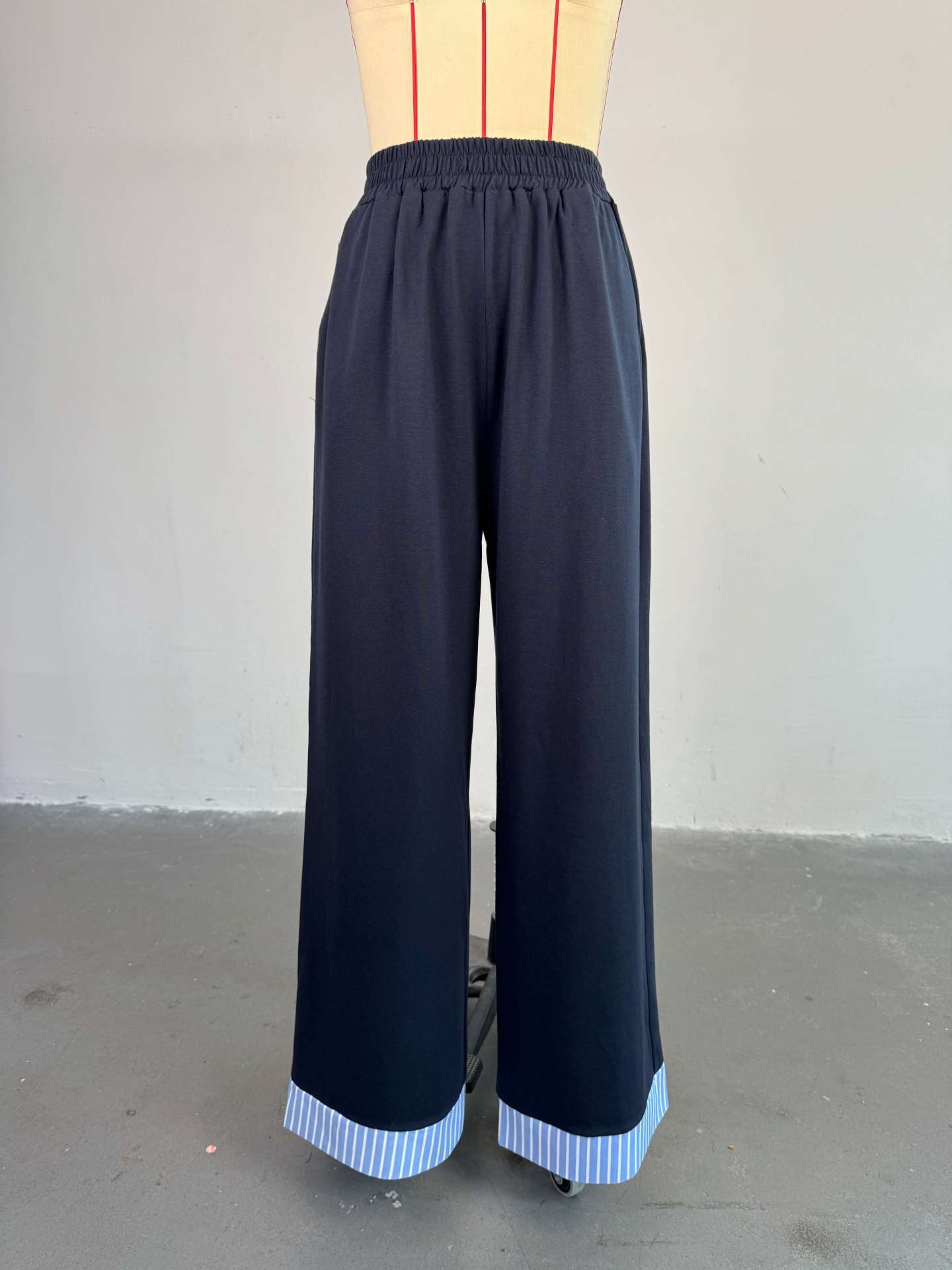 Women's Summer Fashion Round Neck Patchwork Striped Top & High-Waist Pants Casual Set 6