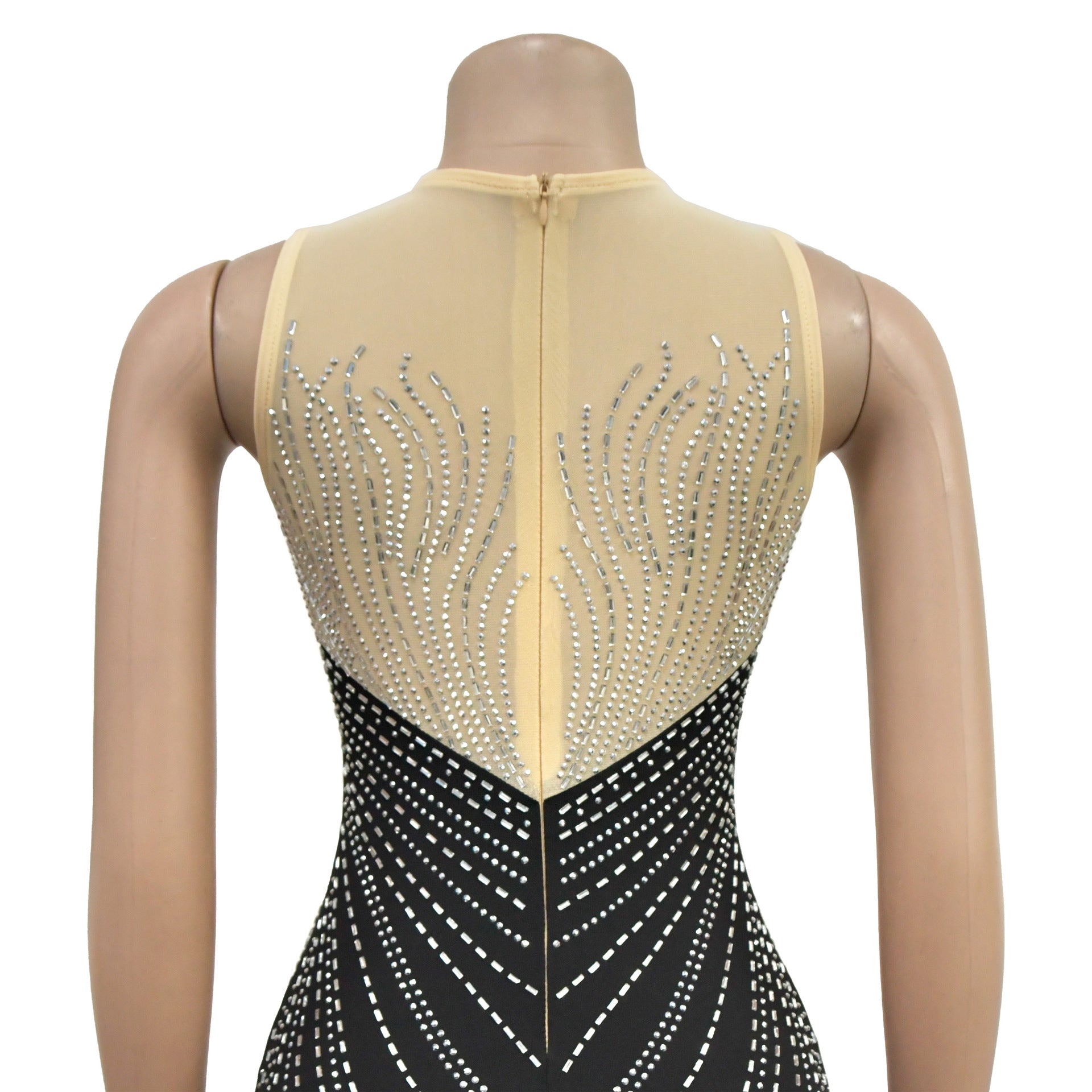 Women Solid Round Neck Sleeveless Beaded Dress 19