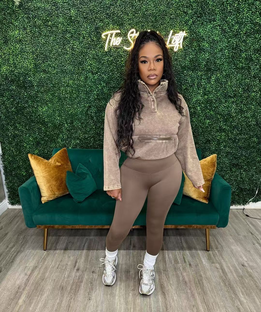 Women washed long-sleeved zipper pocket top and Pants Two Piece Set 9