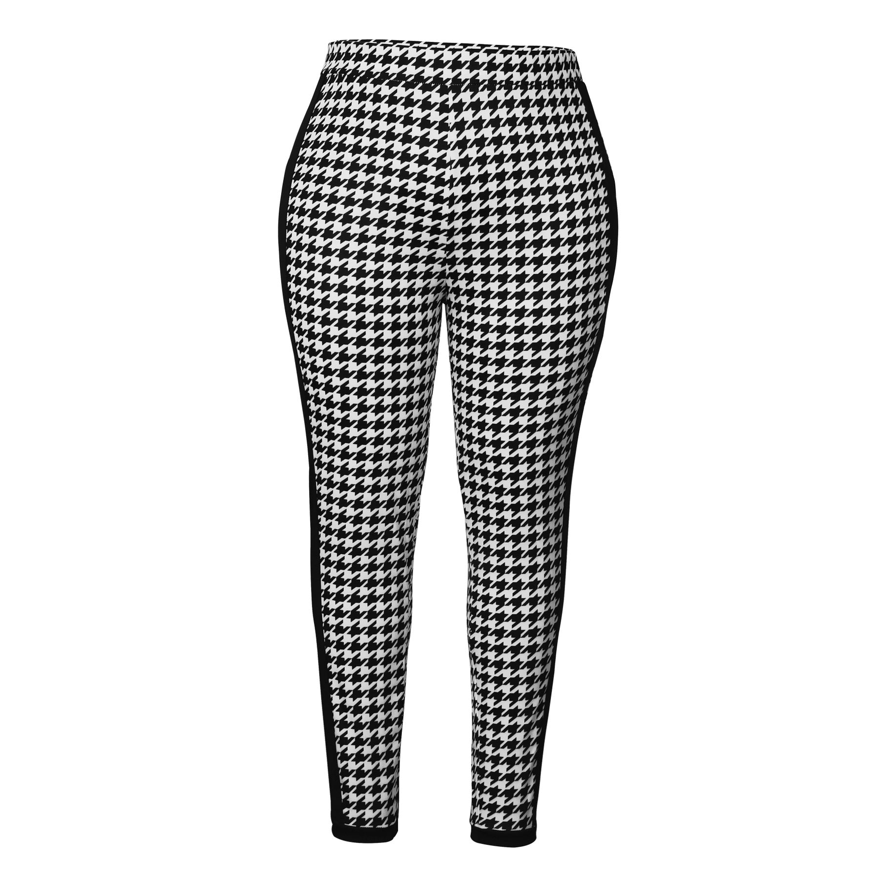 Autumn And Winter Houndstooth Print Trousers Black Stripes Patchwork Slim High Waist Pencil Pants