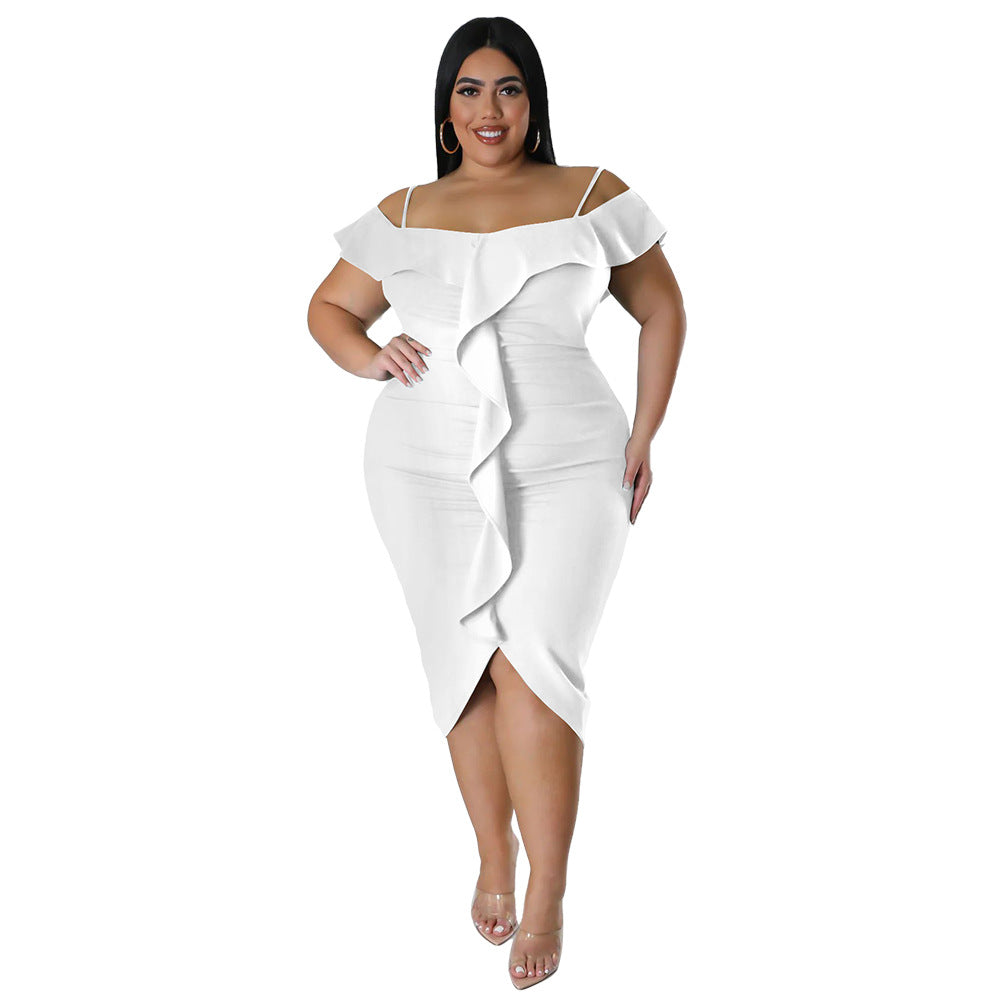 Plus Size Women Solid Off Shoulder Midi Dress 13