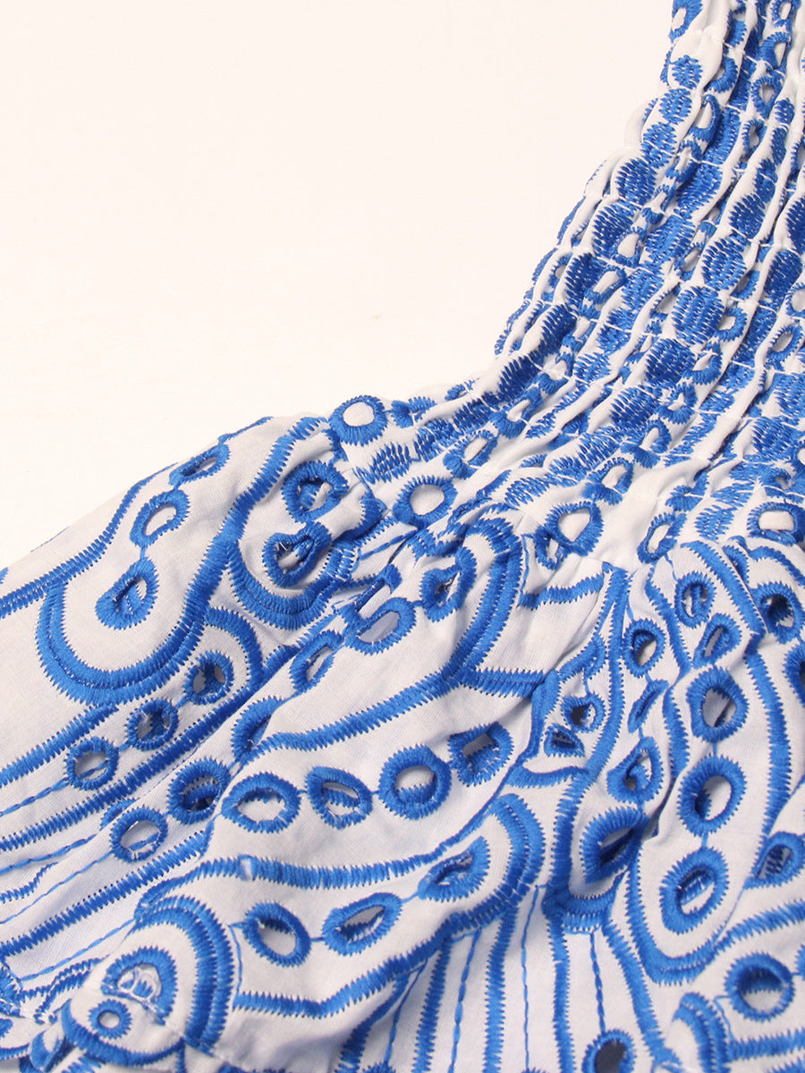 Bohemian Holiday Strapless Slim Waist Mini Cascading Ruffles Dress 9