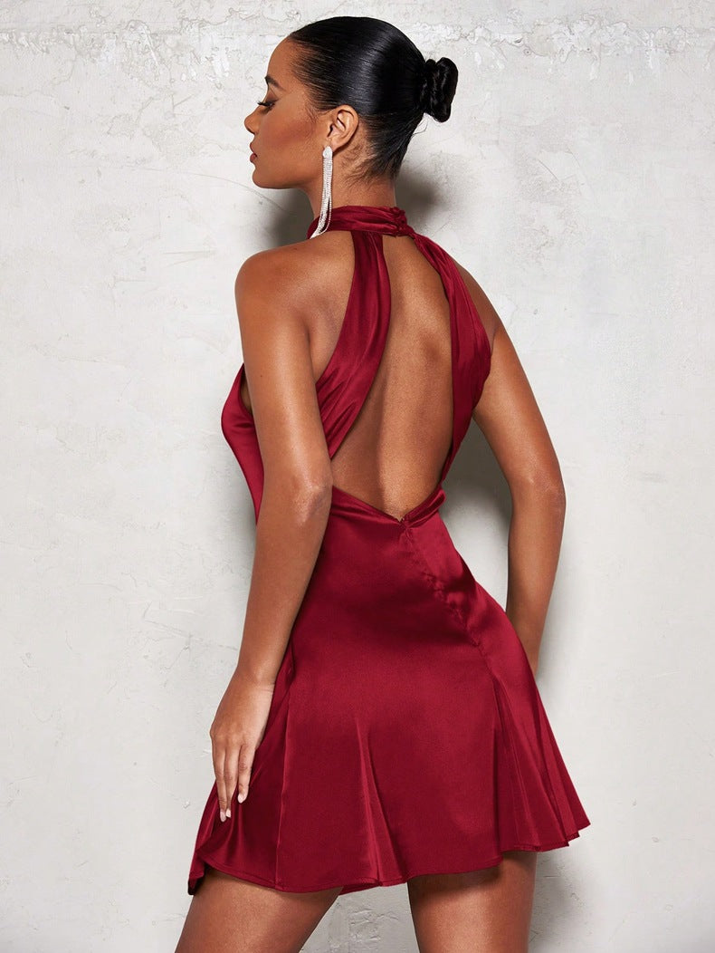 Women's Blue Satin Dress Sexy Elegant Gown 10